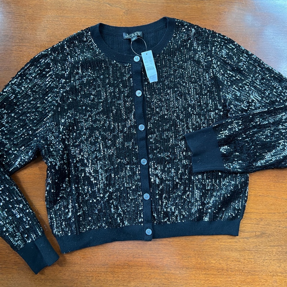 NWT! J Crew Black Sequin Cardigan Sweater